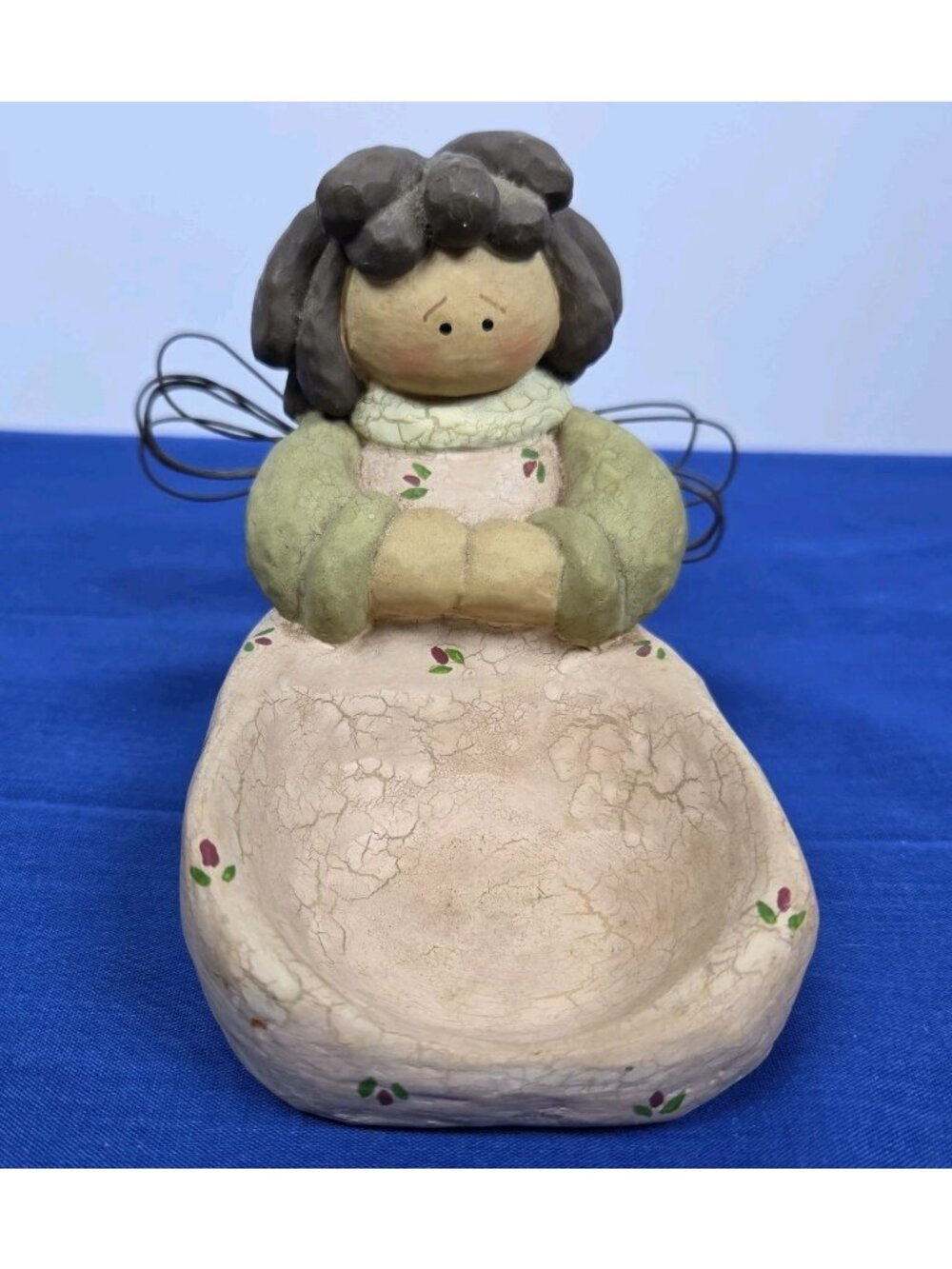 Crazy Mountain Guardian Angel Candle Holder Figurine Wire Wings Vintage 2002 EUC